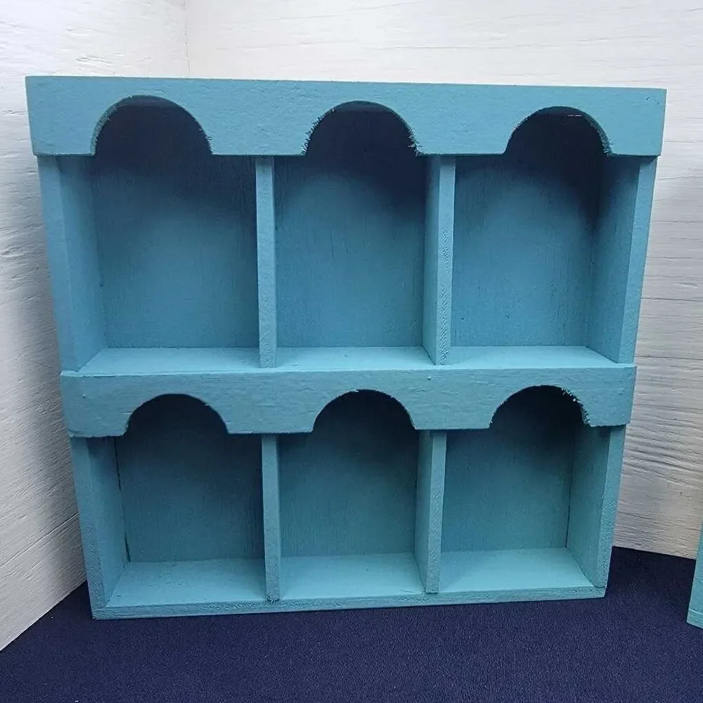 Teal Arched Cubby Shelves Pair 6 Compartment Wood Display Storage 8.25x8